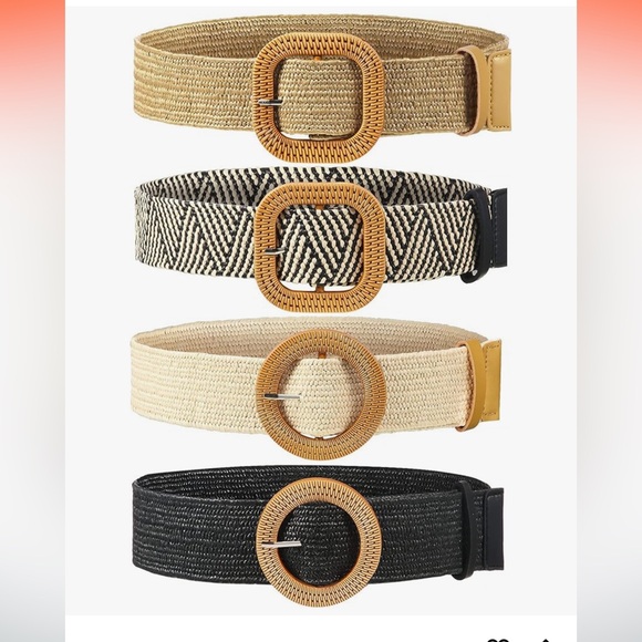 Amazon Accessories - 4 Straw Woven Rattan Stretch Belts Medium Amazon Retro Fun Comfort Vacation